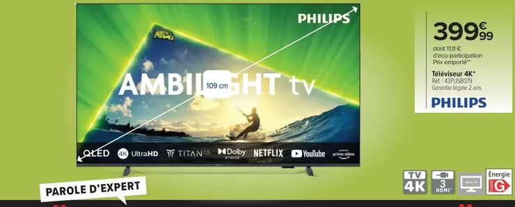 Téléviseur 4k offre à 399,99€ sur Carrefour Drive