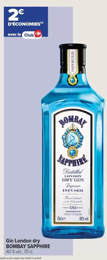 Bombay Sapphire - Gin London Dry offre sur Carrefour Drive