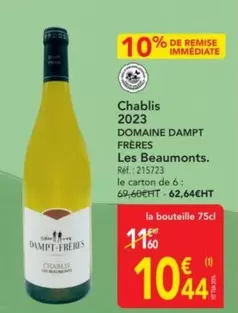 Dampt Frères - Chablis 2023 offre à 10,44€ sur Metro
