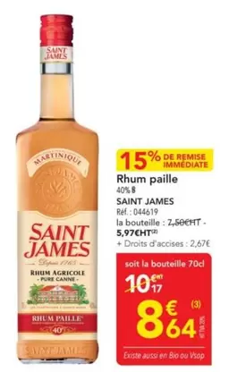 Saint James - Rhum Paille offre à 8,64€ sur Metro