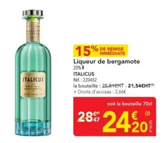 Liqueur De Bergamote offre à 24,2€ sur Metro