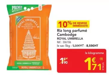Royal - Riz Long Parfumé Cambodge offre à 1,71€ sur Metro
