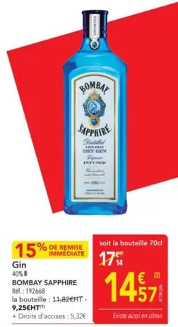Bombay Sapphire - Gin offre à 14,57€ sur Metro