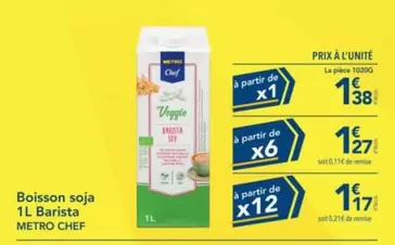 Boisson Soja offre à 1,38€ sur Metro