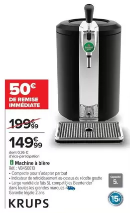 Krups - Machine À Bière Réf. : Vb456e10 offre à 149,99€ sur Carrefour Express