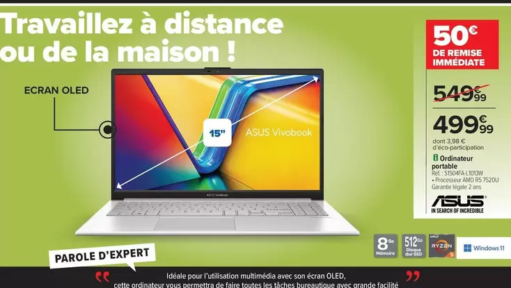 Asus - Ordinateur Portable offre à 499,99€ sur Carrefour Express