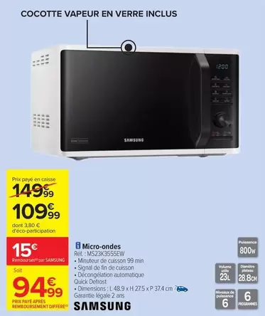 Samsung - Micro-ondes offre à 109,99€ sur Carrefour Express