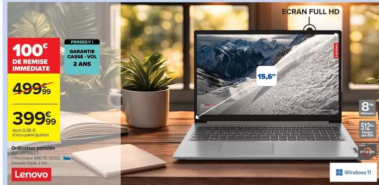 Lenovo - Ordinateur Portable offre à 399,99€ sur Carrefour Express