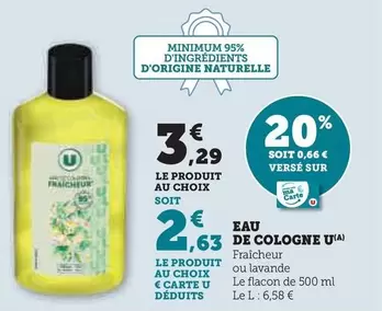 U - Eau De Cologne offre à 3,29€ sur Super U