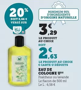 U - Eau De Cologne offre à 3,29€ sur Super U