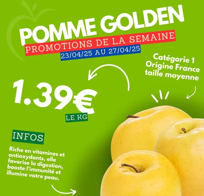 Pomme Golden offre à 1,39€ sur marché frais Géant