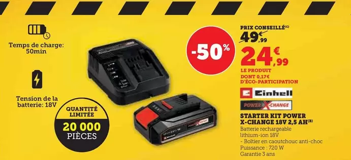 Einhell - Starter Kit Power X-Change 18v 2,5 Ah offre à 24,99€ sur Super U