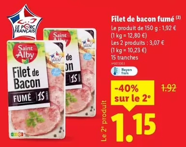 Saint Alby - Filet De Bacon Fume offre à 1,92€ sur Lidl