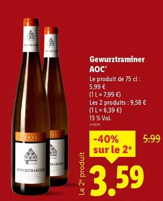 Gewurztraminer AOC offre à 5,99€ sur Lidl