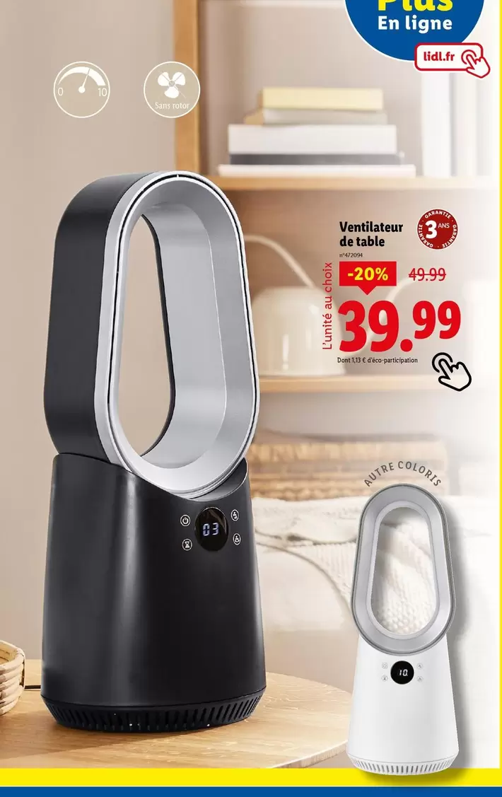 Silvercrest - Ventilateur De Table offre à 39,99€ sur Lidl