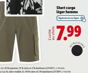 Livergy - Short Cargo Léger Homme offre à 7,99€ sur Lidl
