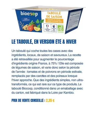 Biocoop - Le Taboule, En Version Ete & Hiver offre à 2,35€ sur Biocoop