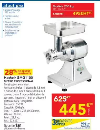 Metro - Hachoir GMG1100 offre à 445€ sur Metro