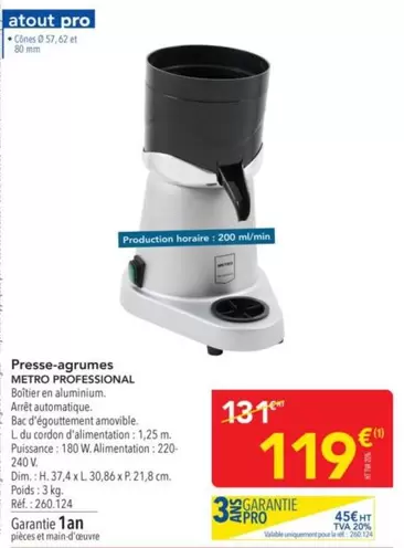 Metro - Presse-agrumes offre à 119€ sur Metro