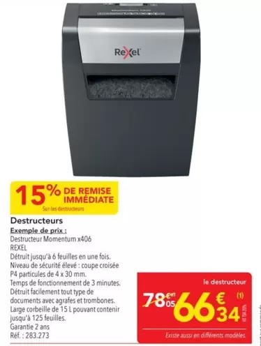 Rexel - Destructeurs offre à 66,34€ sur Metro