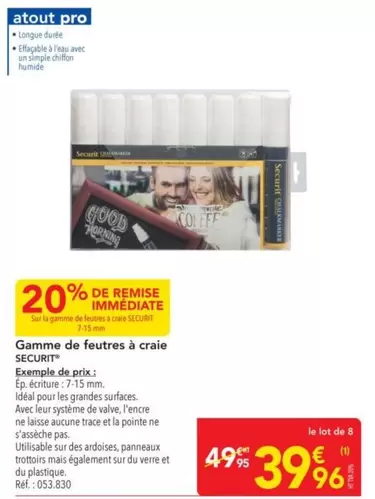 Securit - Gamme De Feutres À Craie offre à 39,96€ sur Metro