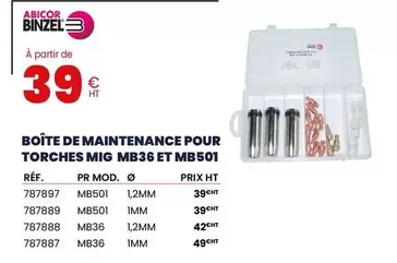 Abicor Binzel - Boîte De Maintenance Pour Torches MIG MB36 ET MB501 offre à 39€ sur Au Forum du Bâtiment