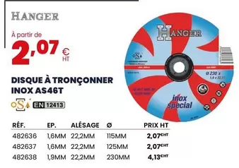 Hanger - Disque A Tronconner Inox As46t offre à 2,07€ sur Au Forum du Bâtiment