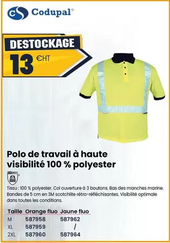 Polo De Travail À Haute Visibilité 100 % Polyester offre à 13€ sur Au Forum du Bâtiment