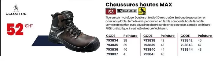 Lemaitre - Chaussures Hautes Max offre à 52€ sur Au Forum du Bâtiment