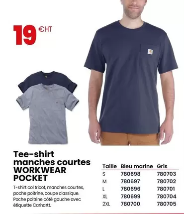 Tee-Shirt Manches Courtes Workwear Pocket offre à 19€ sur Au Forum du Bâtiment