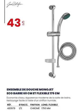 Jacob Defalon - Ensemble De Douche Monojet Eco Barre 60 Cm Et Flexible 175 Cm offre à 43€ sur Au Forum du Bâtiment
