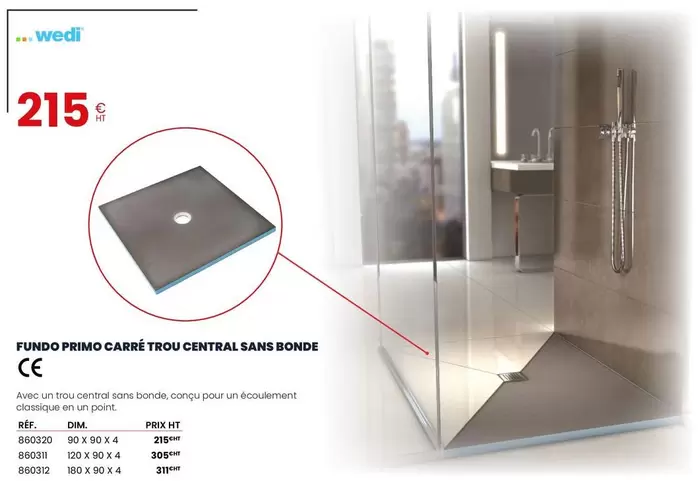 Funda Primo Carré Trou Central Sans Bonde offre à 215€ sur Au Forum du Bâtiment
