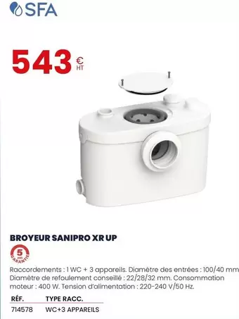 Sfa - Broyeur Sanipro Xr Up offre à 543€ sur Au Forum du Bâtiment