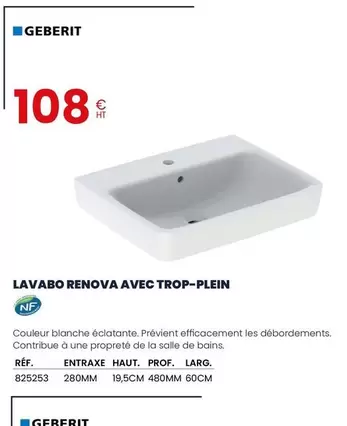 Geberit - Lavabo Renova Avec Trop-Plein offre à 108€ sur Au Forum du Bâtiment