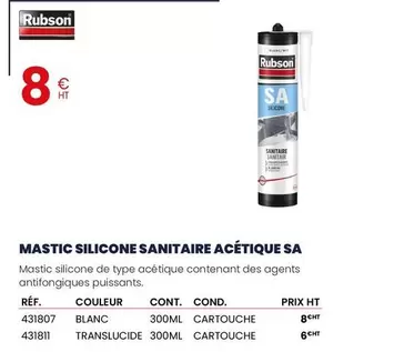 Rubson - Mastic Silicone Sanitaire Acetique SA offre à 8€ sur Au Forum du Bâtiment