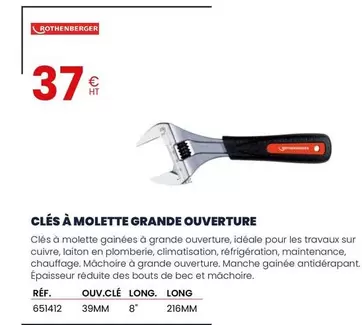 Rothenberger - Clés À Molette Grande Ouverture offre à 37€ sur Au Forum du Bâtiment