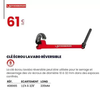 Rothenberger - Clé Écrou Lavabo Réversible offre à 61€ sur Au Forum du Bâtiment