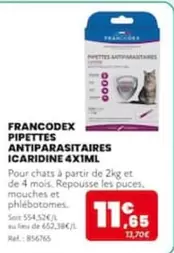 Francedex - Pipettes Antiparasitaires Icaridine offre à 11,65€ sur Animalis