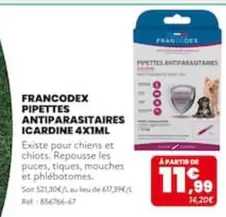 Francodex - Pipettes Antiparasitaires Icardine offre à 11,99€ sur Animalis