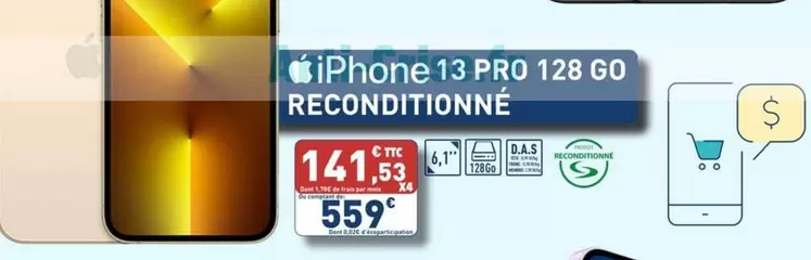 Iphone 13 Pro 128 Go Reconditionné offre à 559€ sur Bureau Vallée