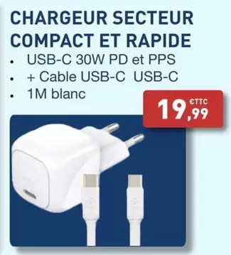 Chargeur Secteur Compact Et Rapide offre à 19,99€ sur Bureau Vallée