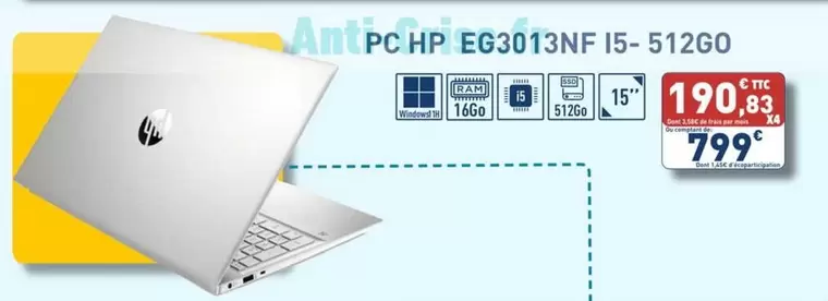 Pc Hp Eg3013nf I5- 512go offre à 799€ sur Bureau Vallée