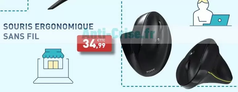 Souris Ergonomique Sans Fil offre à 34,99€ sur Bureau Vallée