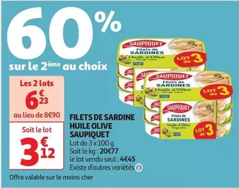 Saupiquet - Filets De Sardine Huile Olive offre à 4,45€ sur Auchan Hypermarché