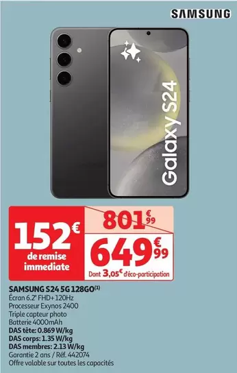 Samsung - Smartphone S24 5g 128go offre à 649,99€ sur Auchan Hypermarché