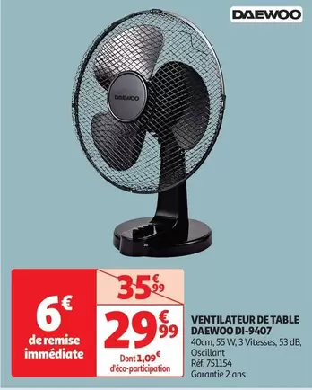 Daewoo - Ventilateur De Table offre à 29,99€ sur Auchan Hypermarché