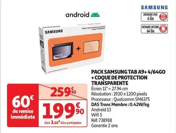 Samsung - Pack Tab A9+4/64go + Coque De Protection Transparente offre à 199,9€ sur Auchan Hypermarché