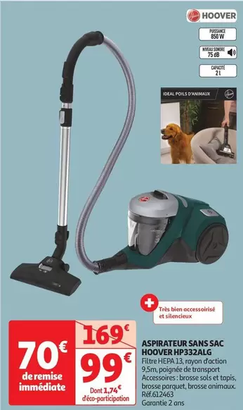 Hoover - Aspirateur Sans Sac Hp3324lg offre à 99€ sur Auchan Hypermarché