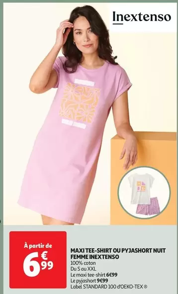 Inextenso - Maxi Tee Shirt Ou Pyjashort Nuit Femme offre à 6,99€ sur Auchan Hypermarché