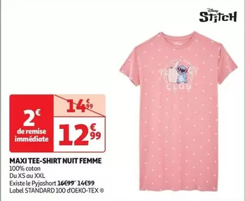 Maxi Tee-Shirt Nuit Femme offre à 12,99€ sur Auchan Hypermarché
